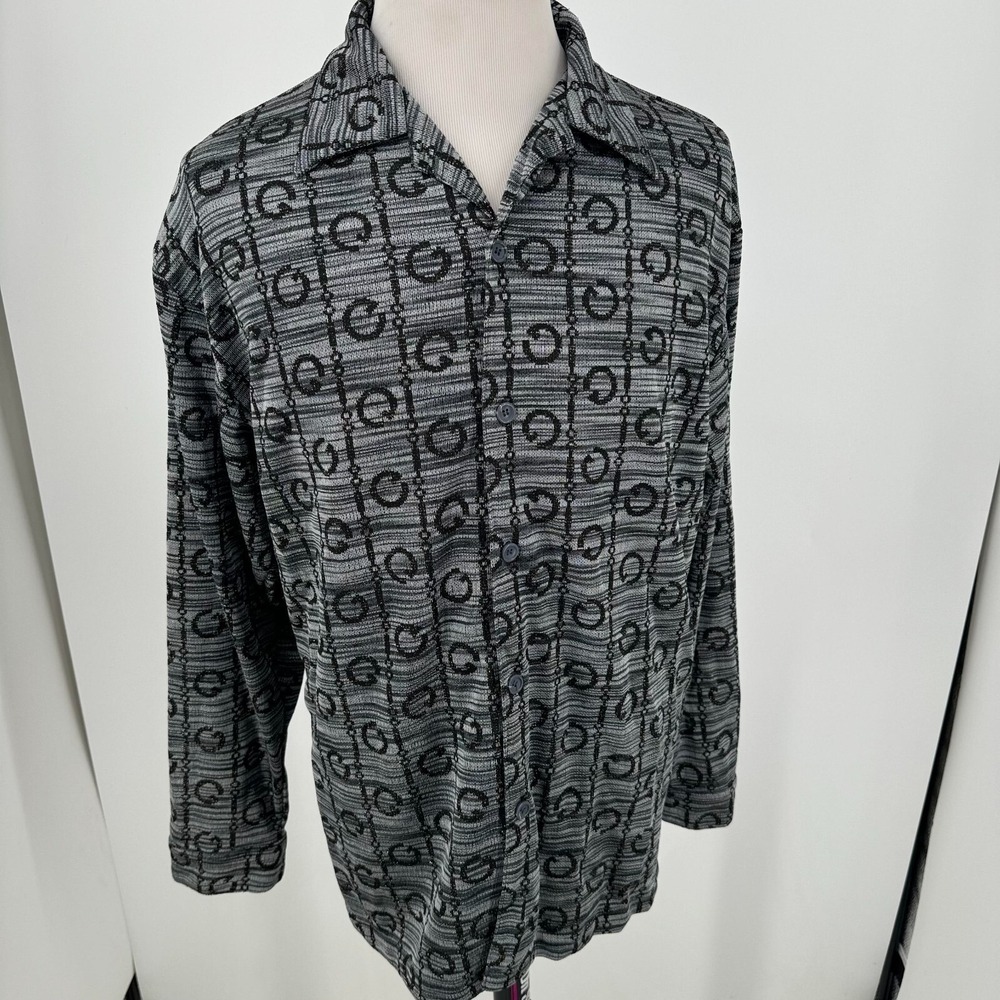 Maltos Casual Dress Shirt MENS Gray Black Button Down Long Sleeve SIZE LARGE